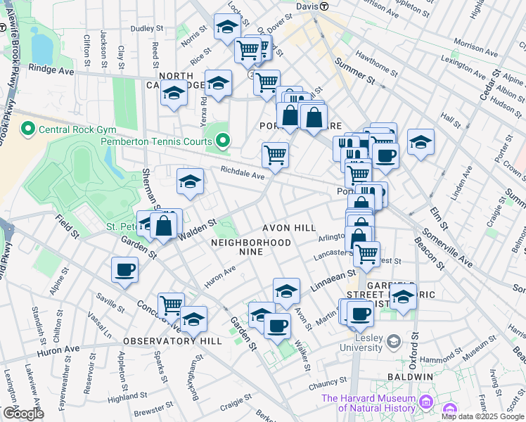 map of restaurants, bars, coffee shops, grocery stores, and more near 159 Upland Road in Cambridge