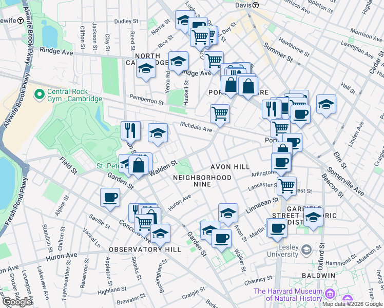 map of restaurants, bars, coffee shops, grocery stores, and more near 127 Raymond Street in Cambridge
