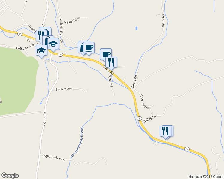 map of restaurants, bars, coffee shops, grocery stores, and more near 10 River Rd in Williamsburg