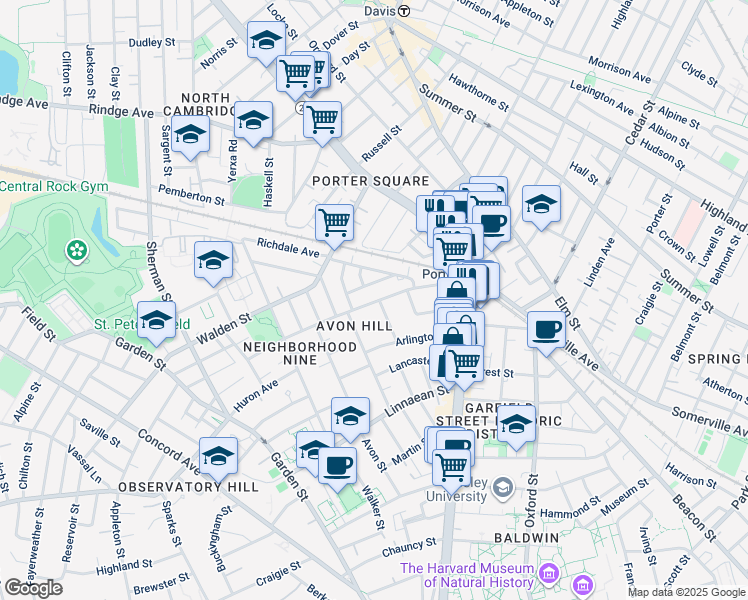 map of restaurants, bars, coffee shops, grocery stores, and more near 7 Walnut Avenue in Cambridge