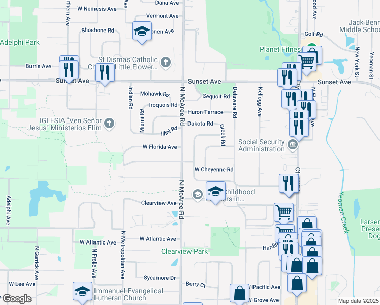 map of restaurants, bars, coffee shops, grocery stores, and more near 1901 Apache Road in Waukegan