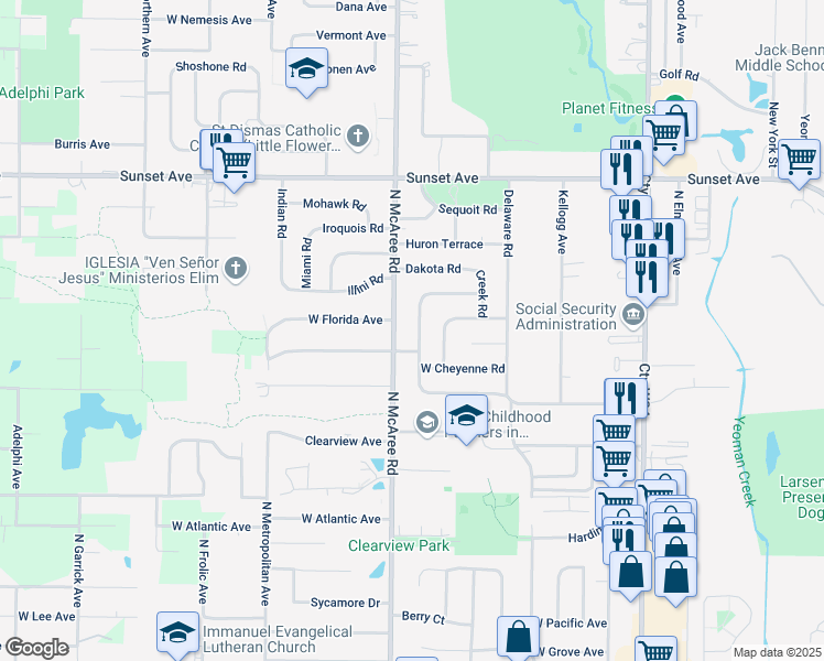 map of restaurants, bars, coffee shops, grocery stores, and more near 1901 Apache Road in Waukegan