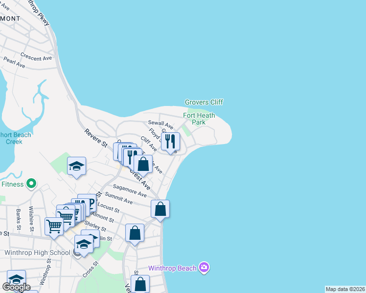 map of restaurants, bars, coffee shops, grocery stores, and more near in Winthrop
