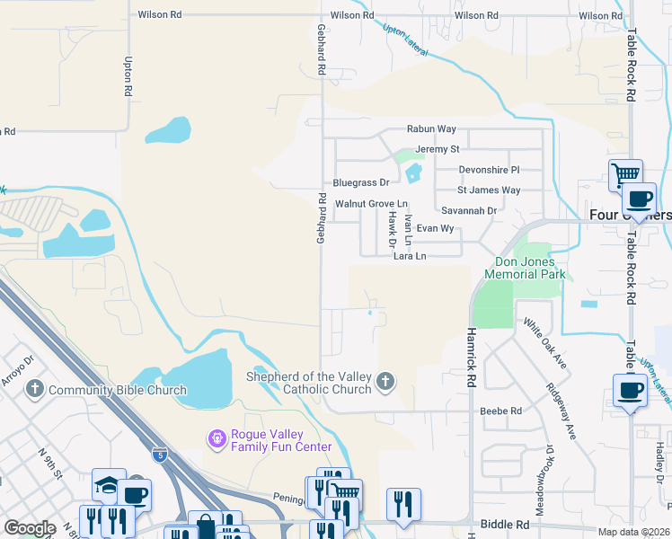 map of restaurants, bars, coffee shops, grocery stores, and more near 5154-5178 Gebhard Rd in Central Point