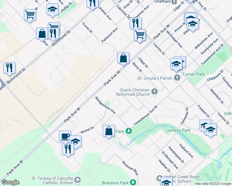 map of restaurants, bars, coffee shops, grocery stores, and more near in Chatham