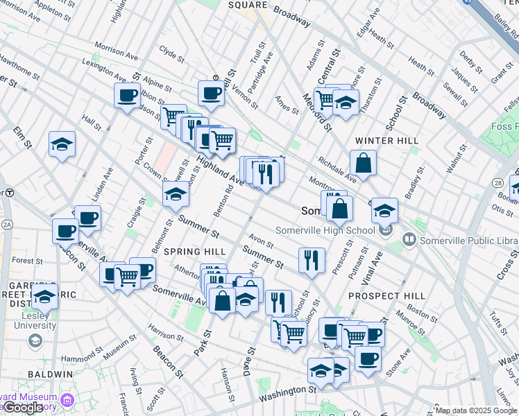 map of restaurants, bars, coffee shops, grocery stores, and more near 63 Berkeley Street in Somerville