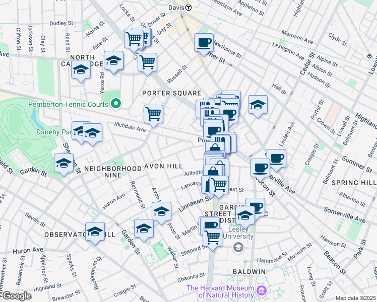 map of restaurants, bars, coffee shops, grocery stores, and more near 7 Walnut Avenue in Cambridge