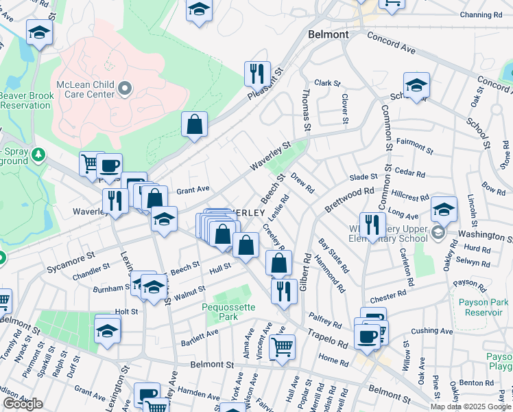 map of restaurants, bars, coffee shops, grocery stores, and more near in Belmont