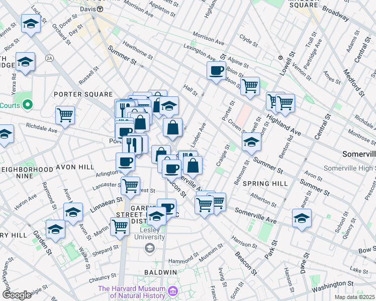 map of restaurants, bars, coffee shops, grocery stores, and more near in Somerville