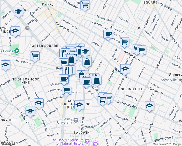 map of restaurants, bars, coffee shops, grocery stores, and more near in Somerville