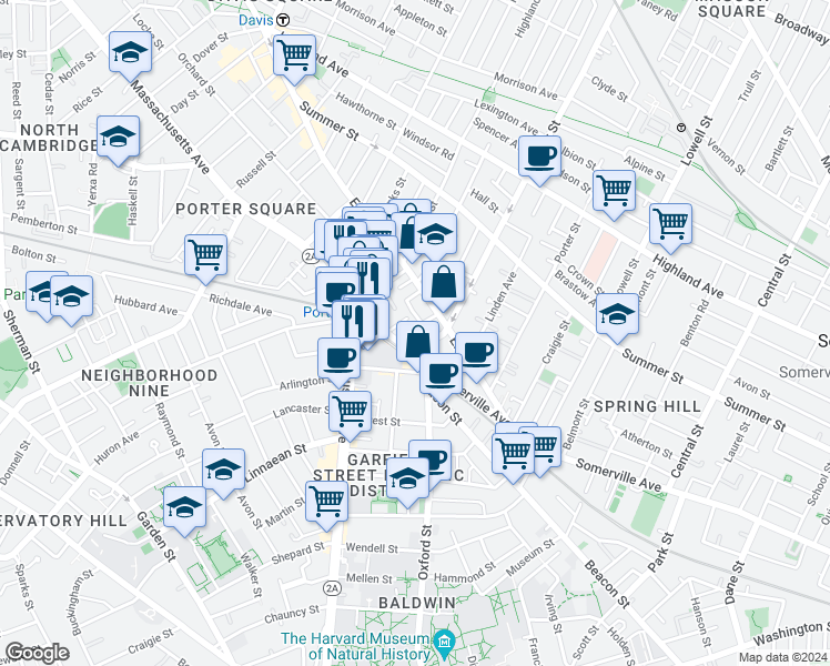 map of restaurants, bars, coffee shops, grocery stores, and more near 31A Holyoke Road in Somerville