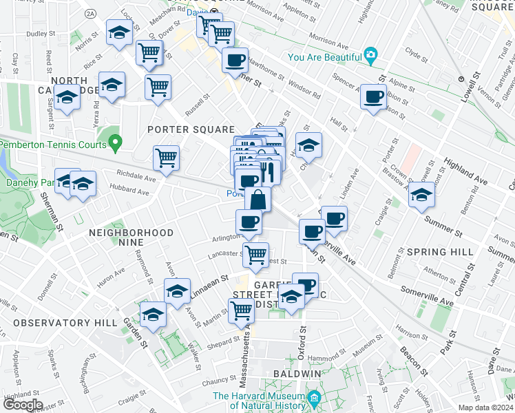 map of restaurants, bars, coffee shops, grocery stores, and more near in Cambridge