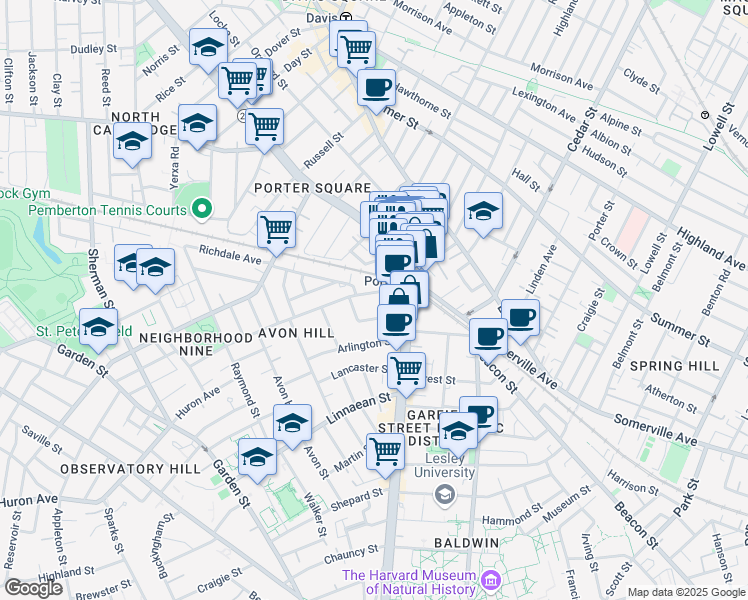 map of restaurants, bars, coffee shops, grocery stores, and more near 1 Richdale Avenue in Cambridge