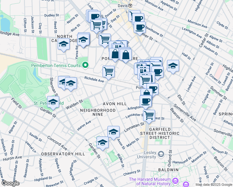 map of restaurants, bars, coffee shops, grocery stores, and more near 78 Richdale Avenue in Cambridge