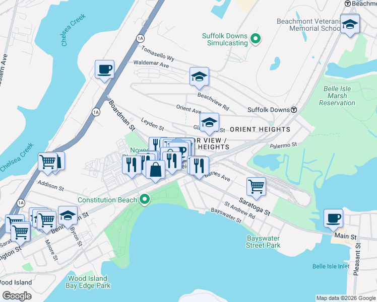 map of restaurants, bars, coffee shops, grocery stores, and more near in Boston