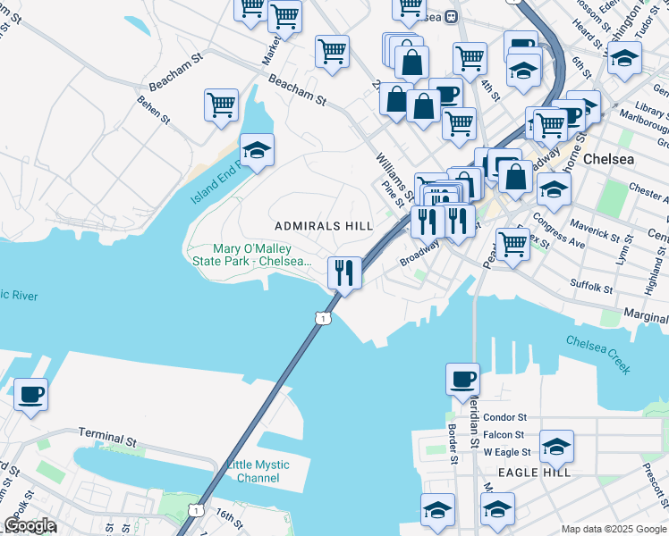 map of restaurants, bars, coffee shops, grocery stores, and more near in Chelsea