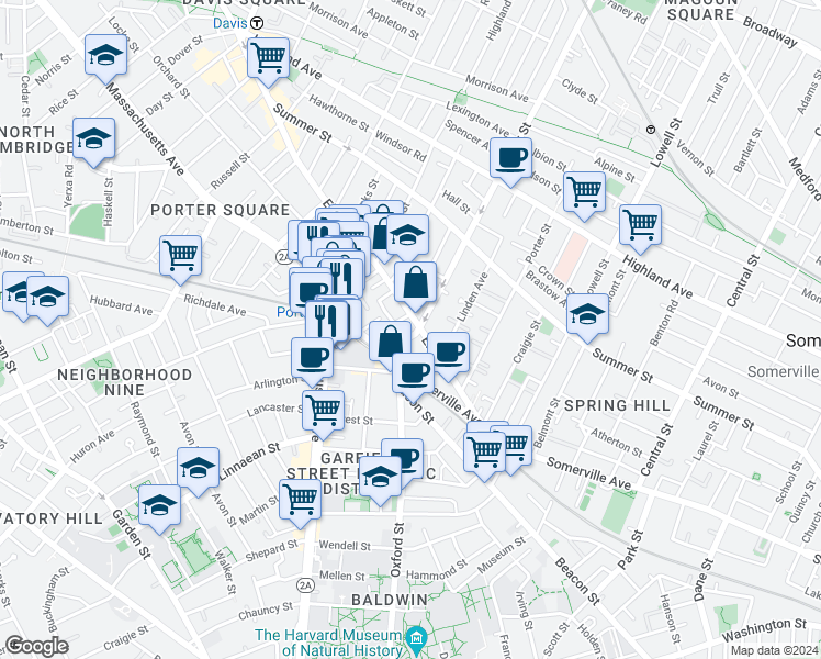 map of restaurants, bars, coffee shops, grocery stores, and more near 31A Holyoke Road in Somerville
