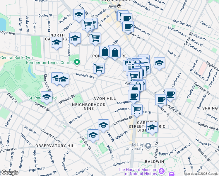 map of restaurants, bars, coffee shops, grocery stores, and more near 33 Richdale Avenue in Cambridge
