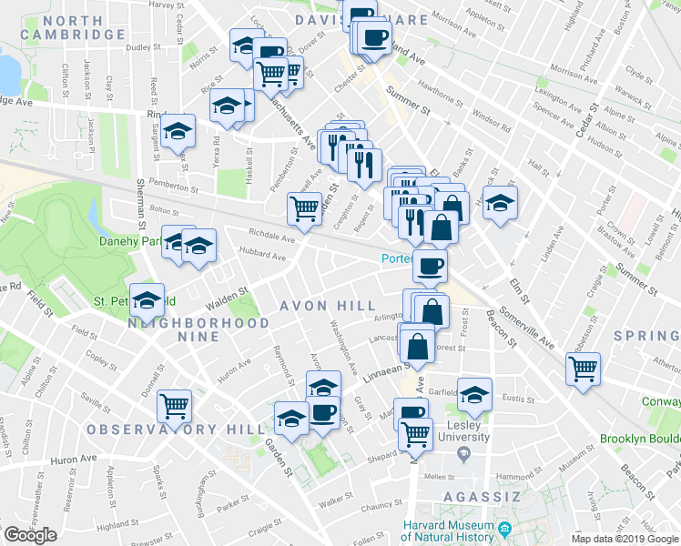 map of restaurants, bars, coffee shops, grocery stores, and more near 78 Richdale Avenue in Cambridge