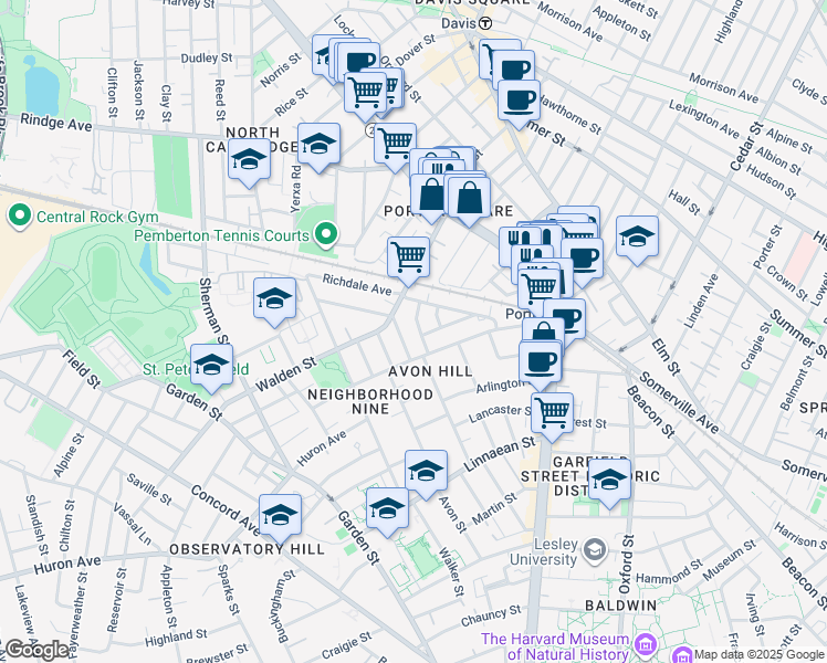 map of restaurants, bars, coffee shops, grocery stores, and more near 78 Richdale Avenue in Cambridge
