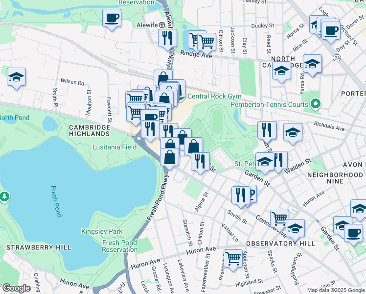 map of restaurants, bars, coffee shops, grocery stores, and more near 52 New Street in Cambridge
