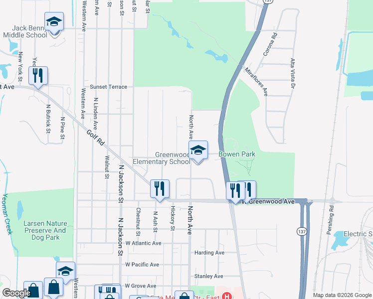 map of restaurants, bars, coffee shops, grocery stores, and more near 2003 North Avenue in Waukegan