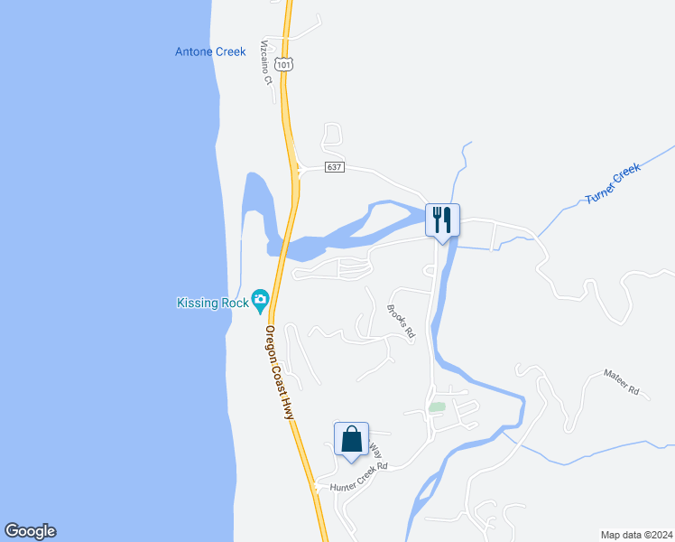 map of restaurants, bars, coffee shops, grocery stores, and more near 28788 Hunter Creek Loop in Gold Beach
