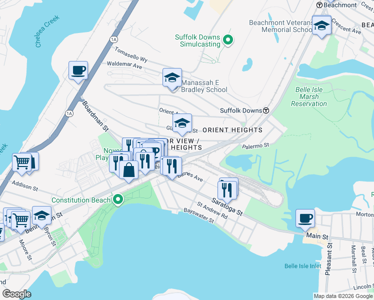 map of restaurants, bars, coffee shops, grocery stores, and more near in 