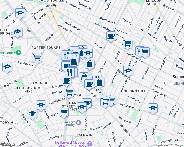 map of restaurants, bars, coffee shops, grocery stores, and more near in Somerville