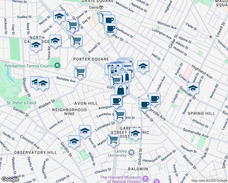 map of restaurants, bars, coffee shops, grocery stores, and more near in Cambridge