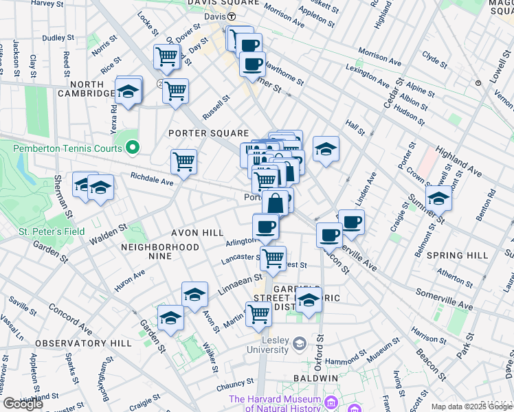 map of restaurants, bars, coffee shops, grocery stores, and more near in Cambridge