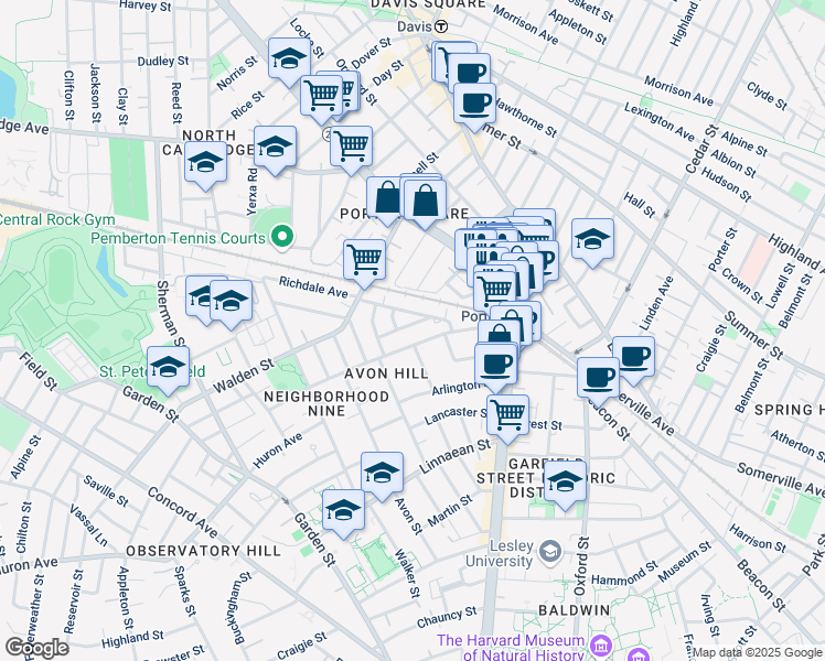 map of restaurants, bars, coffee shops, grocery stores, and more near 33 Richdale Avenue in Cambridge
