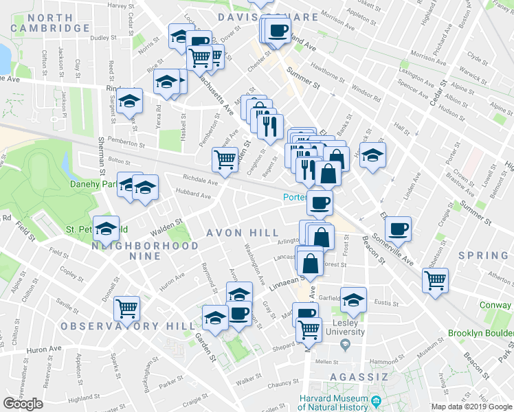 map of restaurants, bars, coffee shops, grocery stores, and more near 33 Richdale Avenue in Cambridge