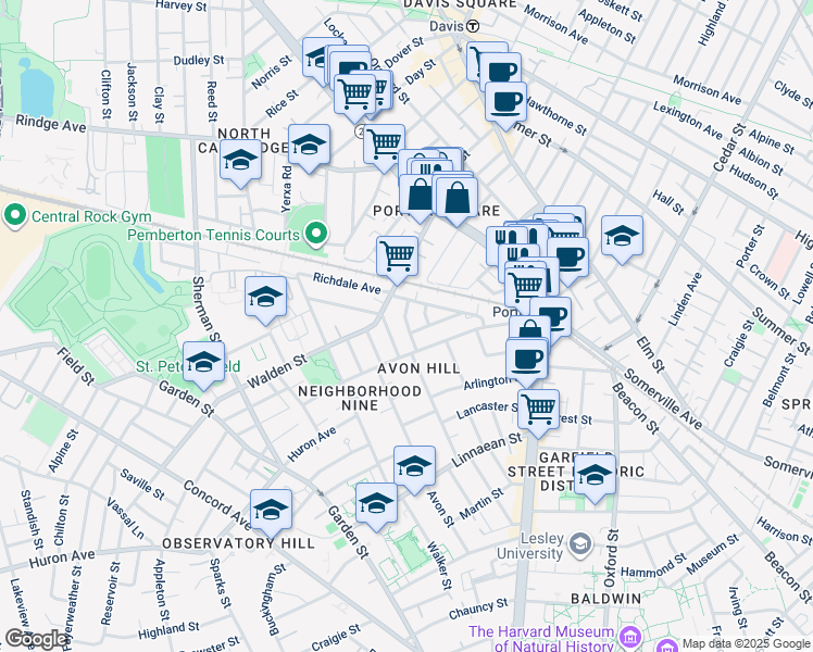 map of restaurants, bars, coffee shops, grocery stores, and more near 78 Richdale Avenue in Cambridge