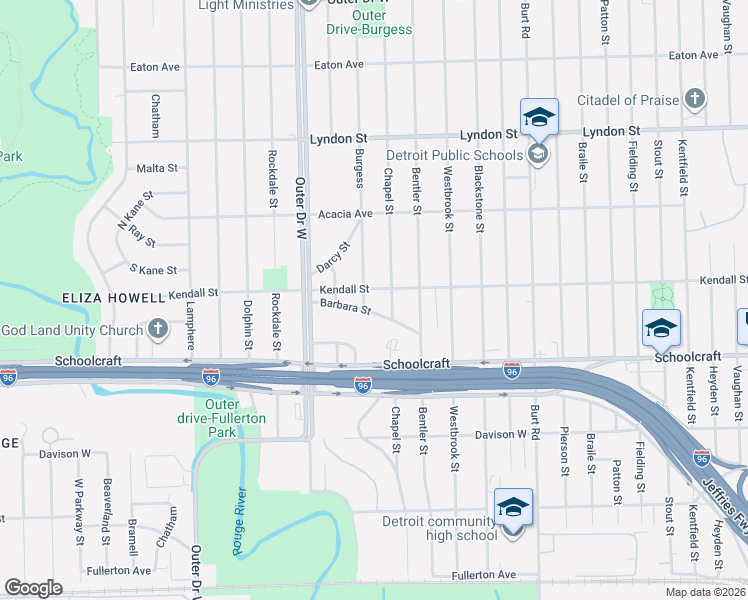 map of restaurants, bars, coffee shops, grocery stores, and more near 14103 Chapel Street in Detroit