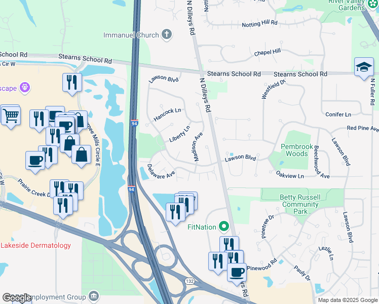 map of restaurants, bars, coffee shops, grocery stores, and more near 1955 Quincy Court in Gurnee