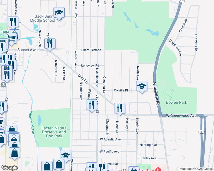 map of restaurants, bars, coffee shops, grocery stores, and more near 2000 North Poplar Street in Waukegan