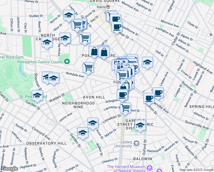 map of restaurants, bars, coffee shops, grocery stores, and more near 33 Richdale Avenue in Cambridge