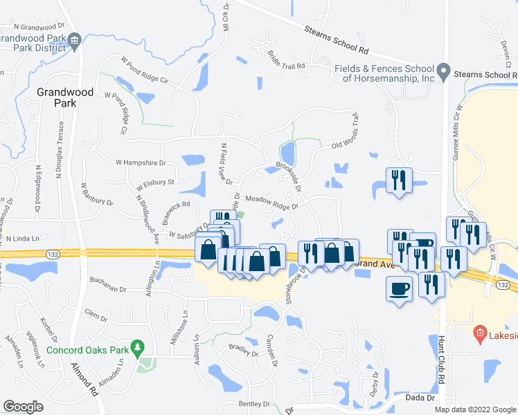map of restaurants, bars, coffee shops, grocery stores, and more near 36166 North Edgewater Court in Gurnee
