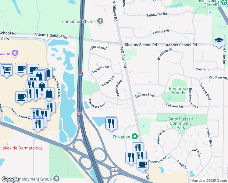 map of restaurants, bars, coffee shops, grocery stores, and more near 1955 Quincy Court in Gurnee