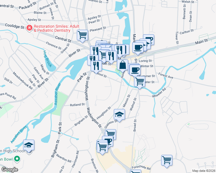 map of restaurants, bars, coffee shops, grocery stores, and more near 9 Belleview Street in Hudson