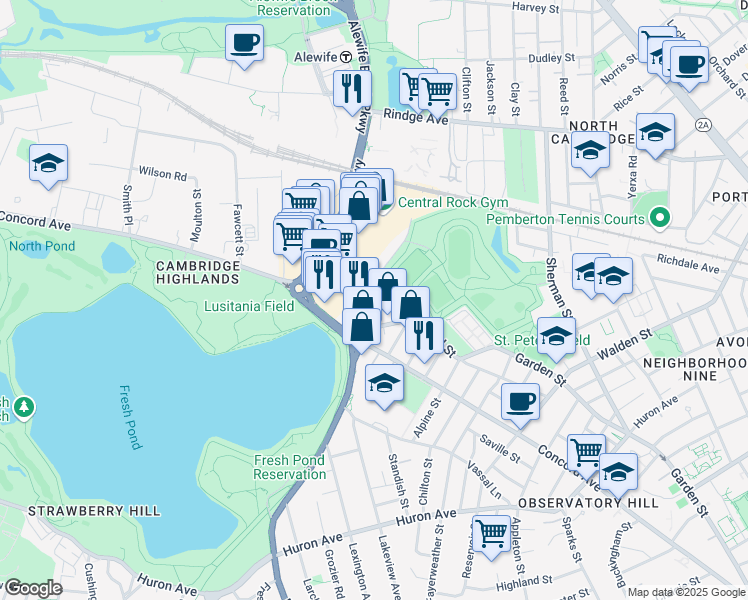 map of restaurants, bars, coffee shops, grocery stores, and more near 47 New Street in Cambridge
