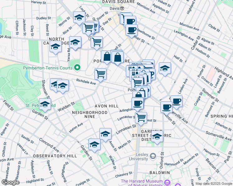 map of restaurants, bars, coffee shops, grocery stores, and more near 33 Richdale Avenue in Cambridge