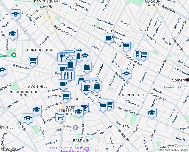 map of restaurants, bars, coffee shops, grocery stores, and more near in Somerville