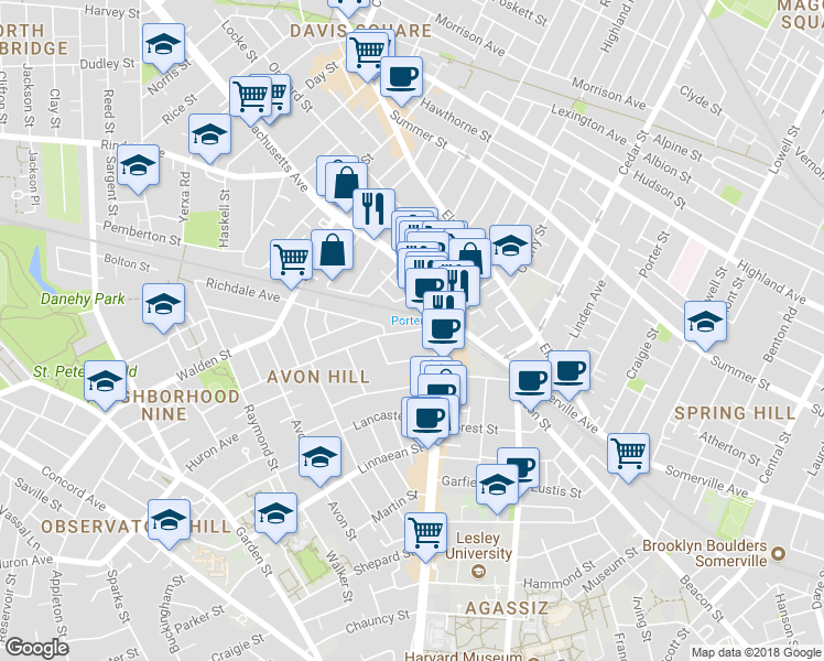 map of restaurants, bars, coffee shops, grocery stores, and more near 1 Richdale Avenue in Cambridge