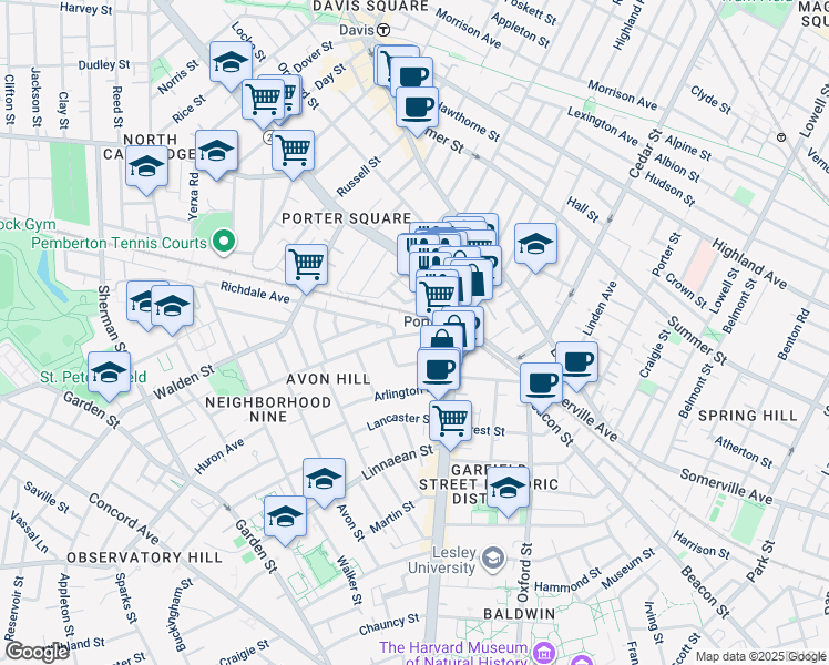 map of restaurants, bars, coffee shops, grocery stores, and more near 1 Richdale Avenue in Cambridge