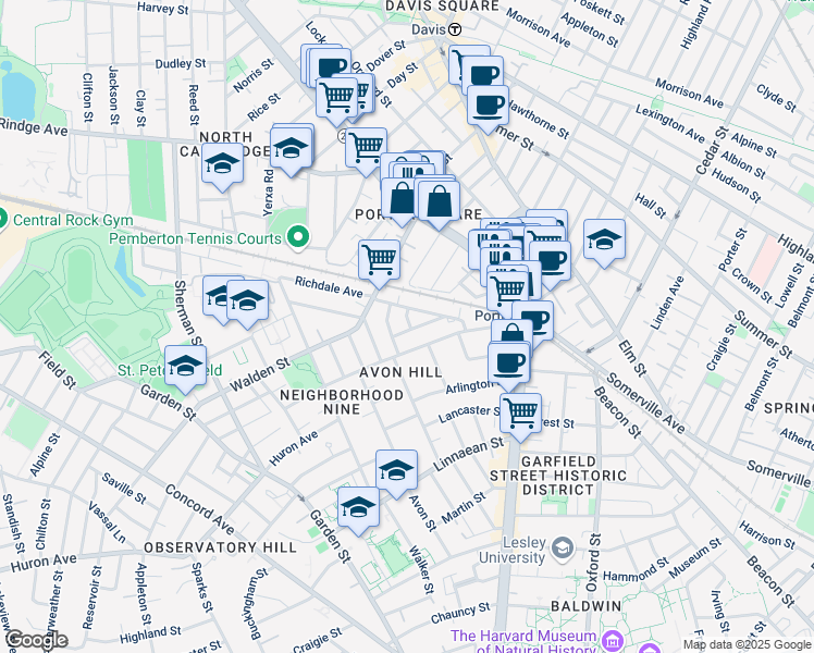 map of restaurants, bars, coffee shops, grocery stores, and more near 78 Richdale Avenue in Cambridge