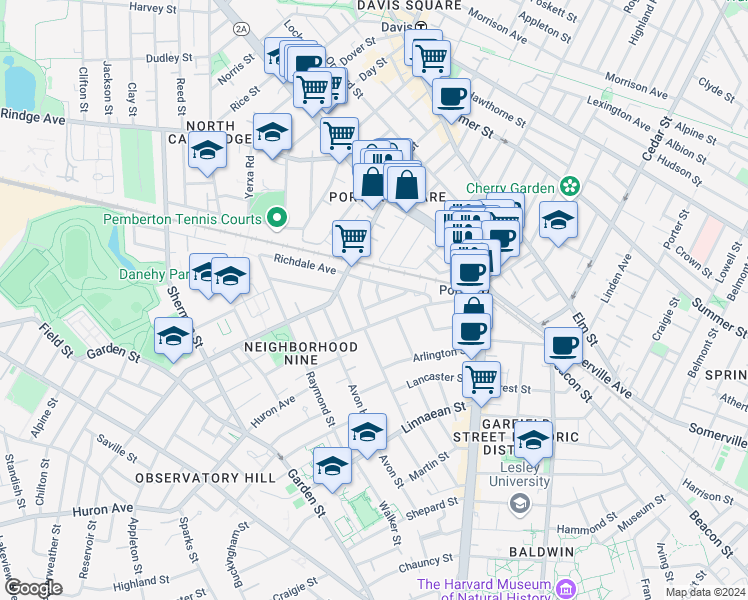 map of restaurants, bars, coffee shops, grocery stores, and more near 78 Richdale Avenue in Cambridge