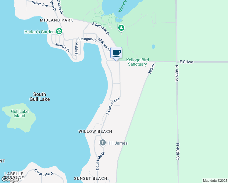 map of restaurants, bars, coffee shops, grocery stores, and more near 8797 East Gull Lake Drive in Augusta