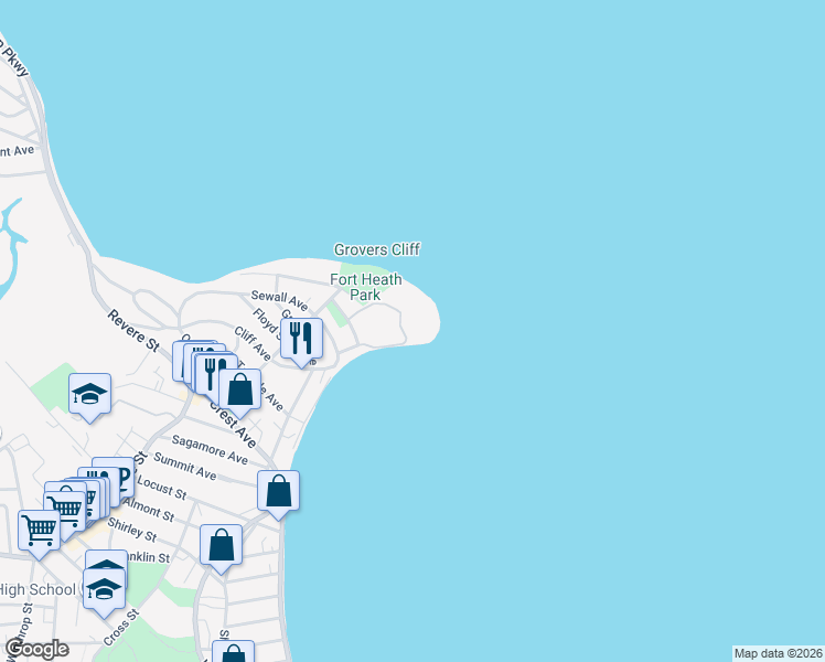 map of restaurants, bars, coffee shops, grocery stores, and more near 3 Seal Harbor Road in Winthrop